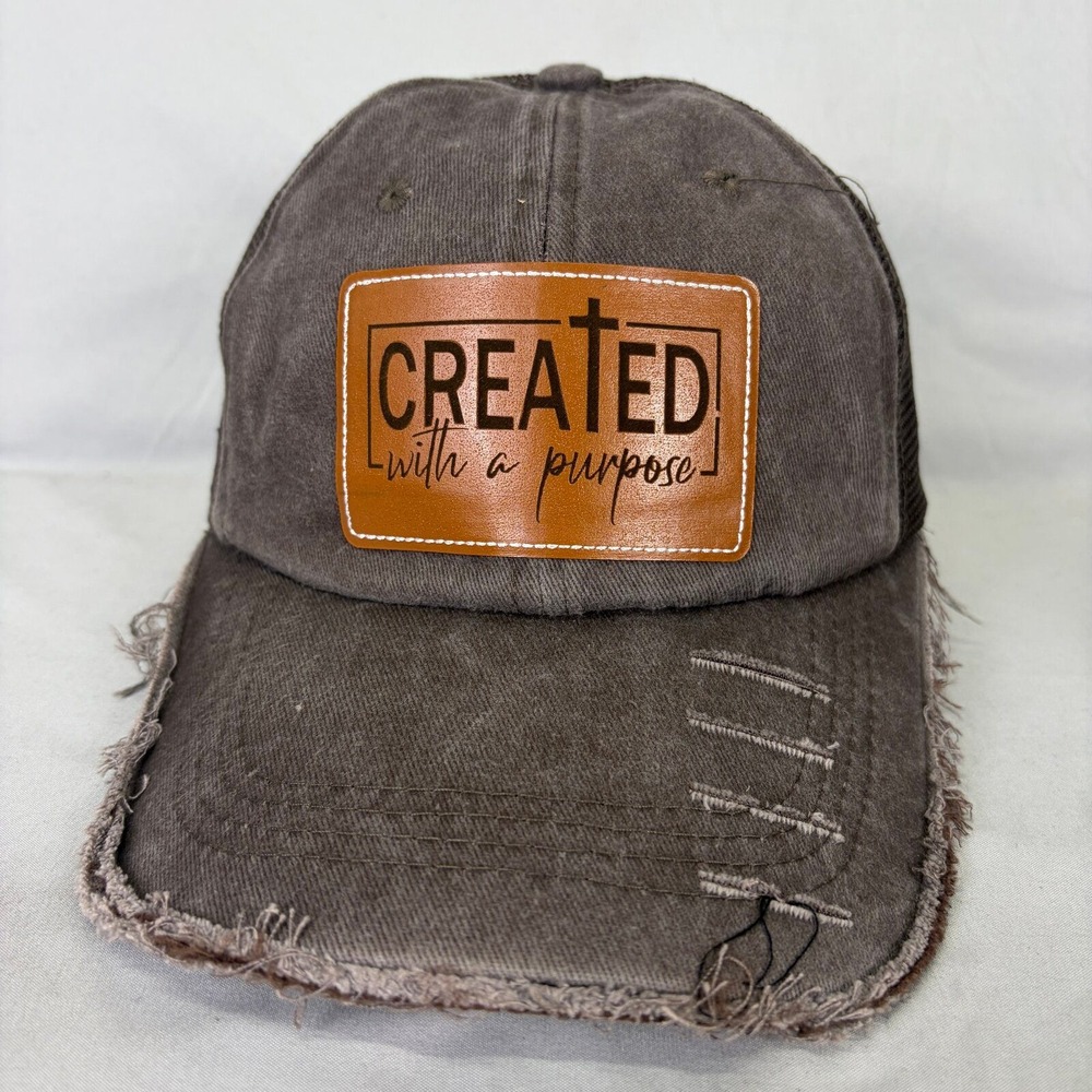 Created with a Purpose Christian Cross Distressed Trucker Hat Snapback Patch